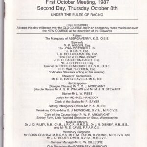 Cheltenham First October Meeting Second Day Thursday October 8th 1987 Racecard