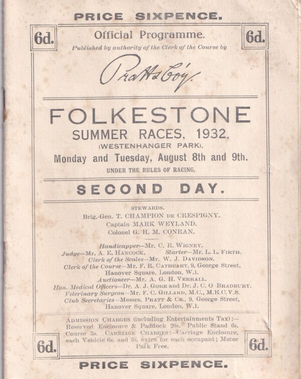 Folkestone Racecard 1932