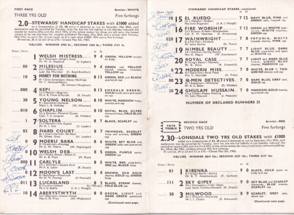 Epsom Derby Day Racecard Wednesday June 2nd 1965