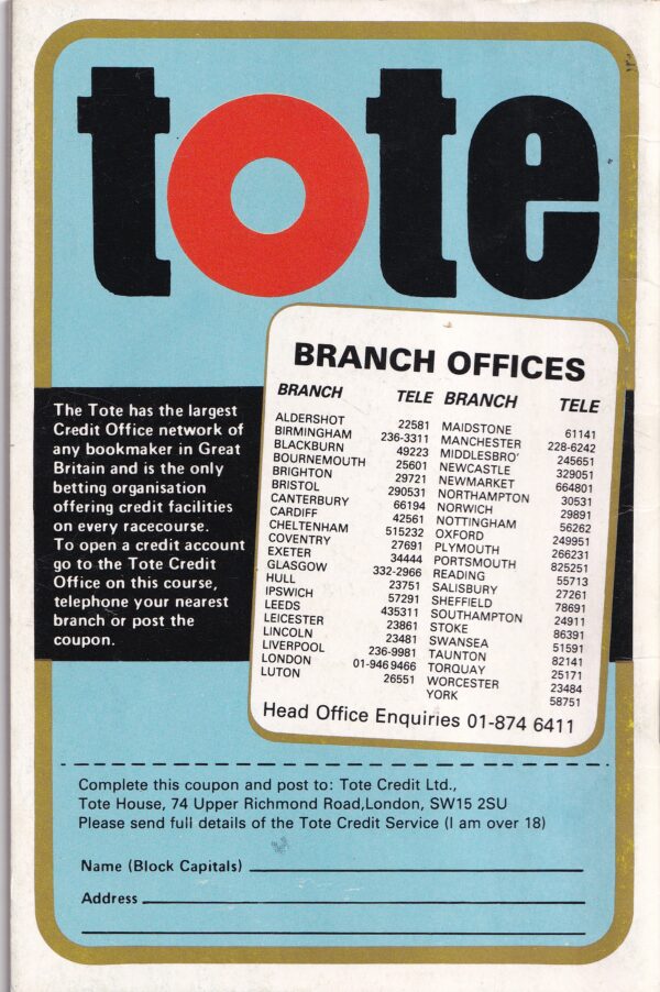 Tote Cheltenham Gold Cup Racecard Thursday March 17th 1983