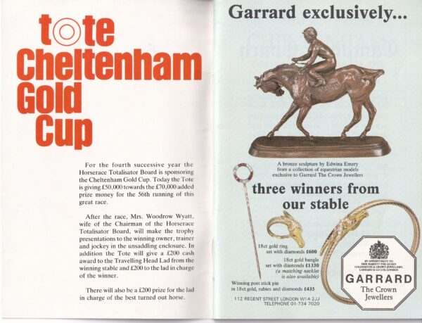 Tote Cheltenham Gold Cup Racecard Thursday March 17th 1983