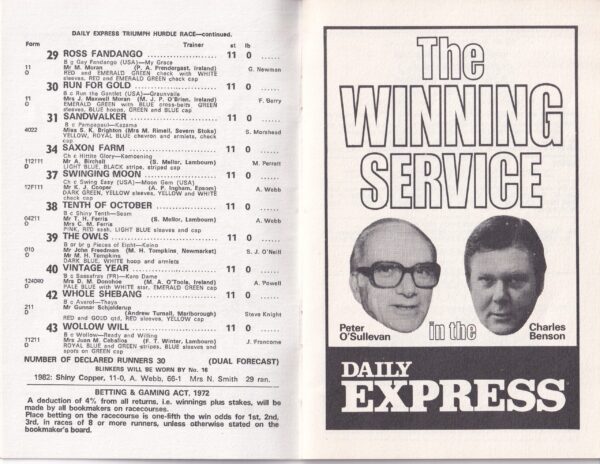 Tote Cheltenham Gold Cup Racecard Thursday March 17th 1983