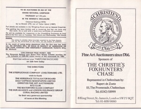 Tote Cheltenham Gold Cup Racecard Thursday March 17th 1983