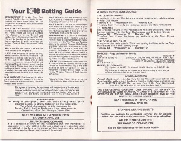 Tote Cheltenham Gold Cup Racecard Thursday March 17th 1983