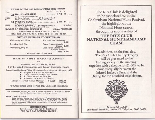 Tote Cheltenham Gold Cup Racecard Thursday March 17th 1983