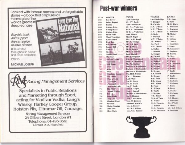 Tote Cheltenham Gold Cup Racecard Thursday March 17th 1983