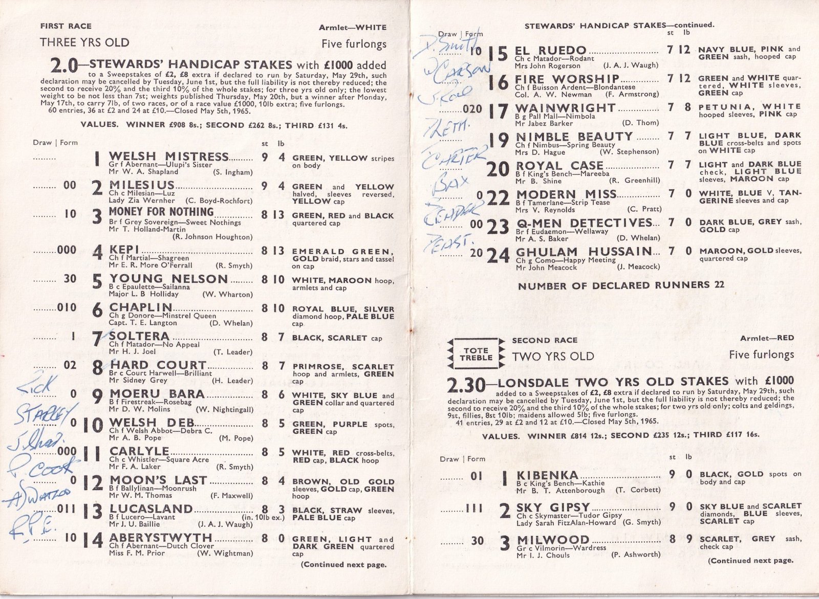 Epsom Derby Day Racecard Wednesday 2nd June 1965 – Good Used Condition - Image 4