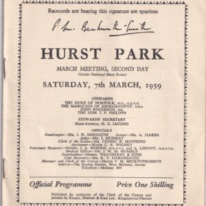 Hurst Park Racecard Saturday 7th March1959