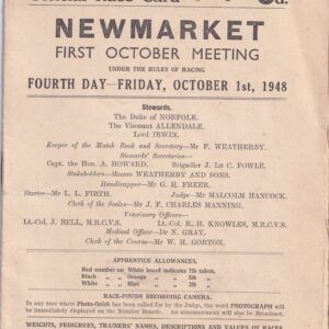 Newmarket Fourth Day Friday October 1st 1948 Racecard