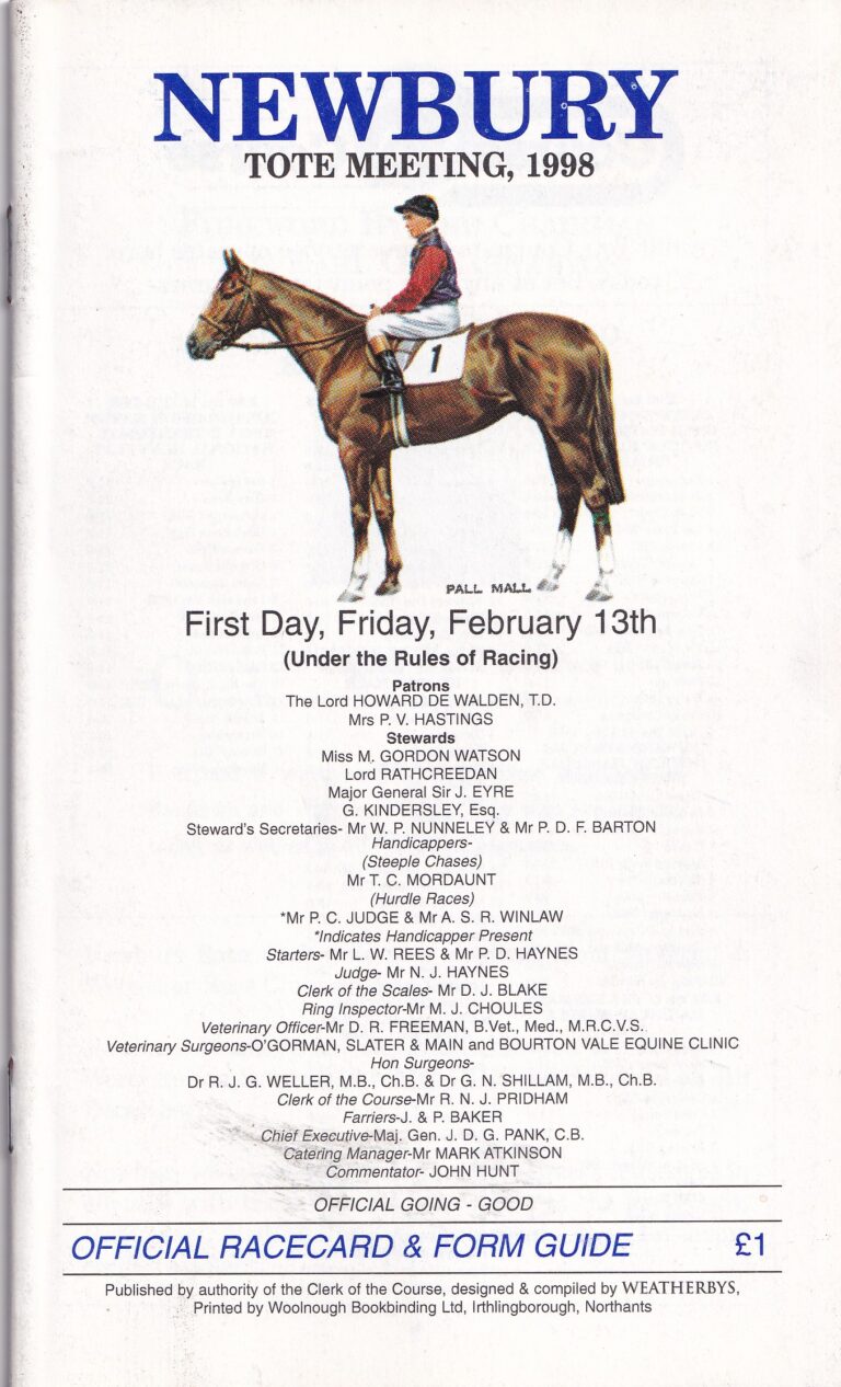 Newbury TOTE Meeting First Day Friday February 13th 1998 Racecard