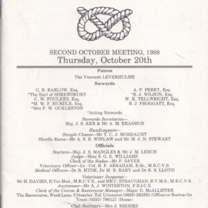 Uttoxeter Thursday October 20th 1988 Racecard