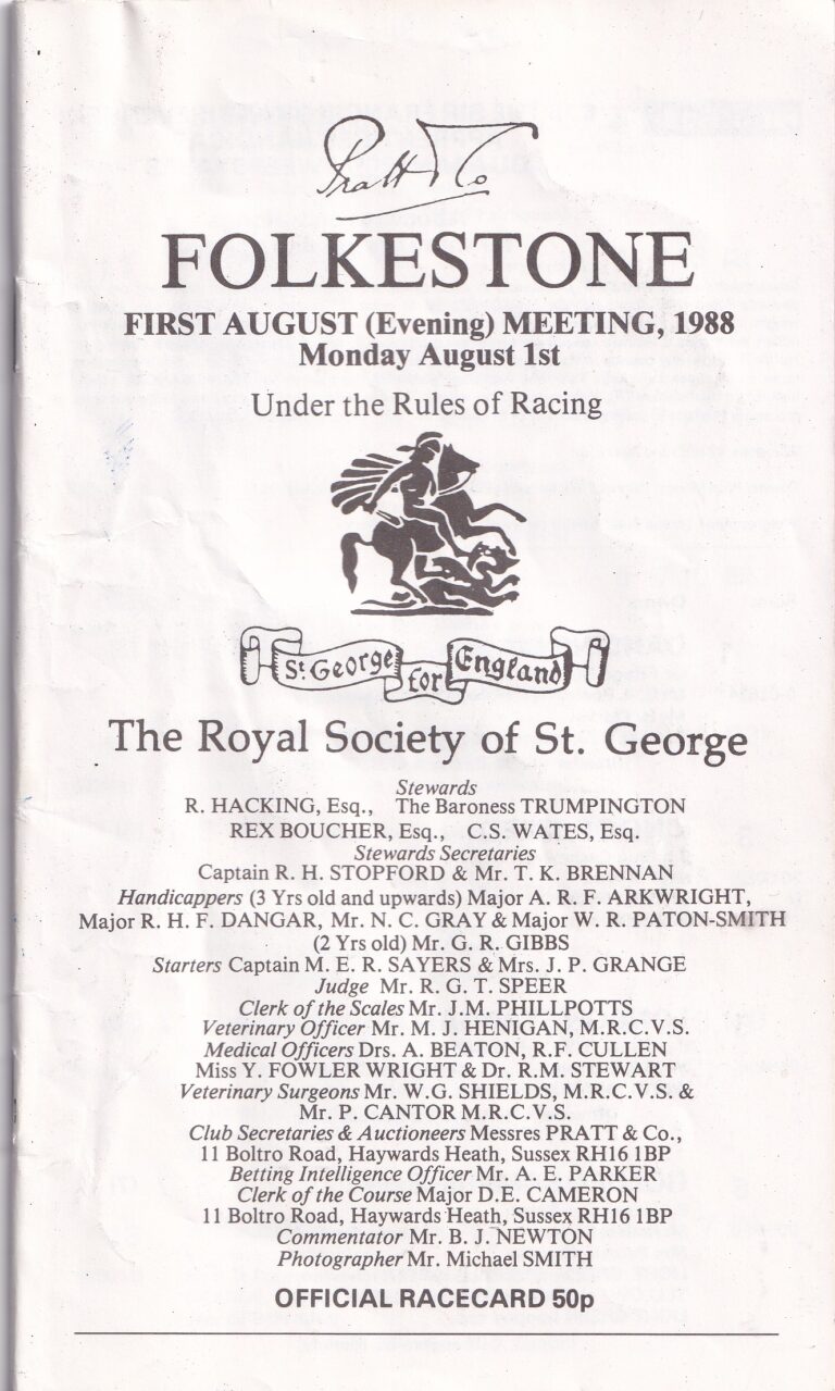 Folkestone Monday August 1st (Evening) 1988 Racecard