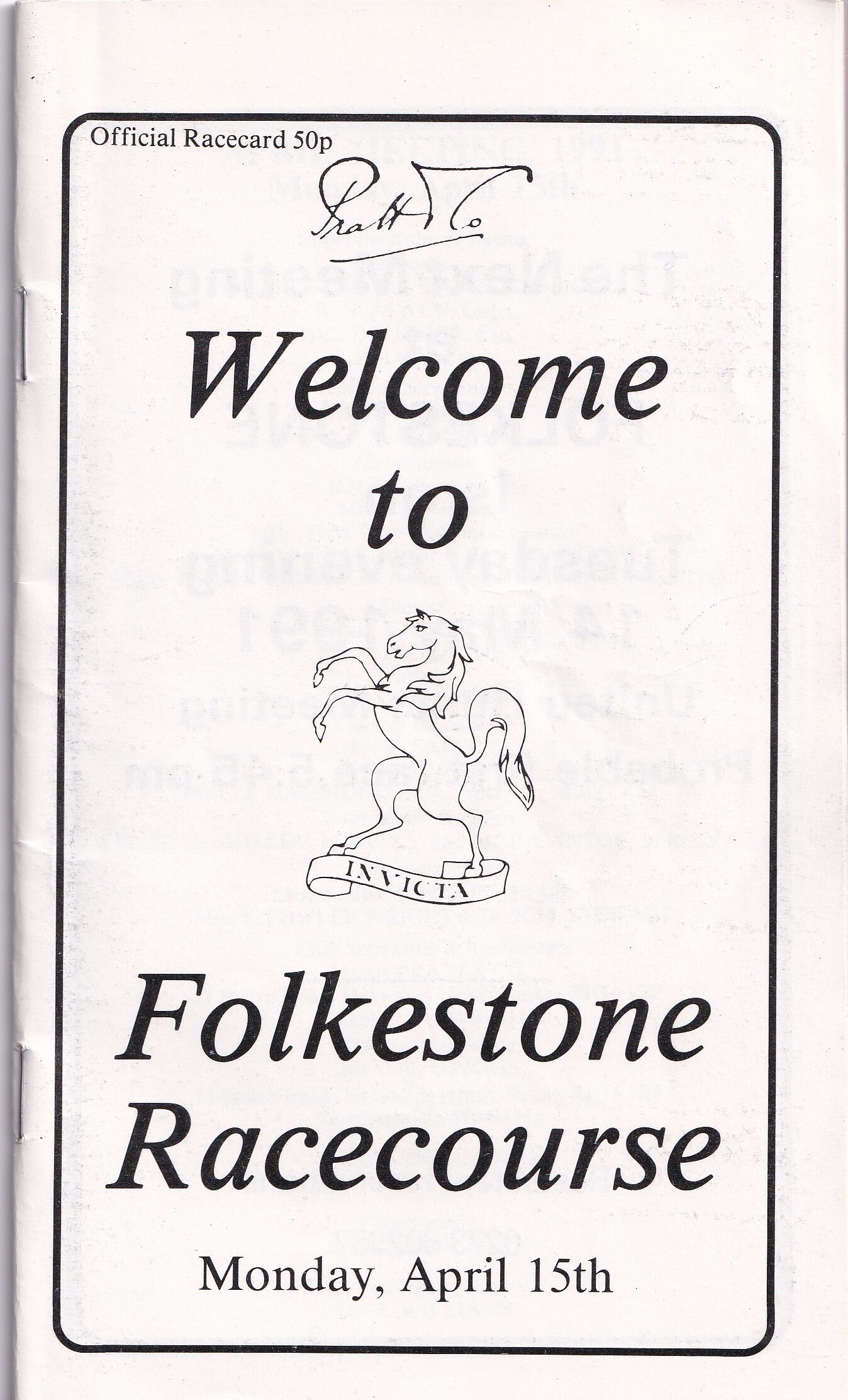 Folkestone Racecourse Monday April 15th 1991 Racecard