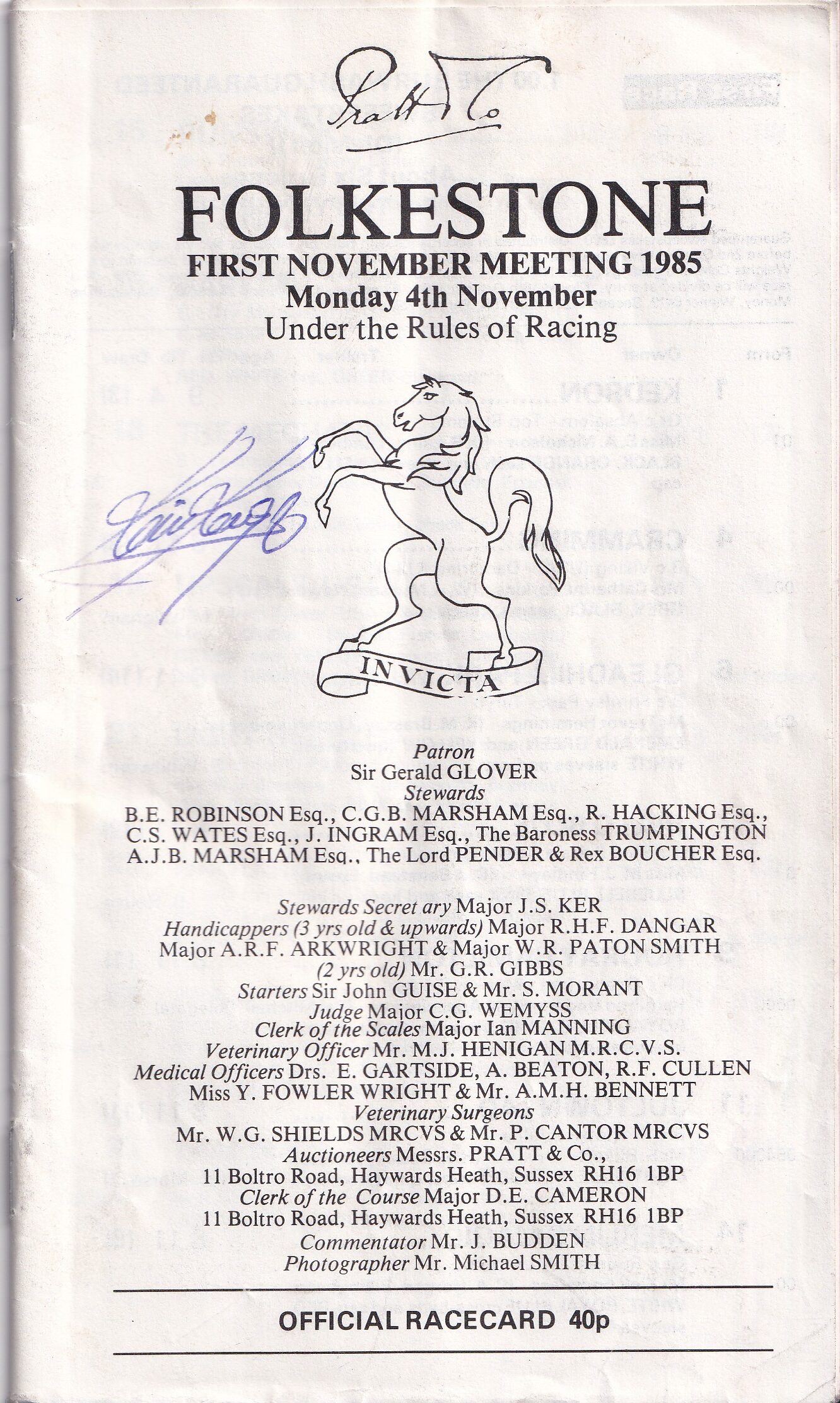 Folkestone Races November 4th 1985 Racecard